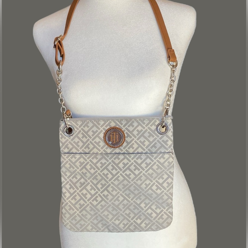 Tommy Hilfiger Grey Fabric Monogrammed Crossbody Bag